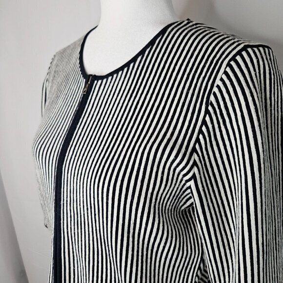 Theory Medium Stripe Blue White Stripe Jacket Asleen Geometric Knit Zip Blazer - Picture 5 of 11